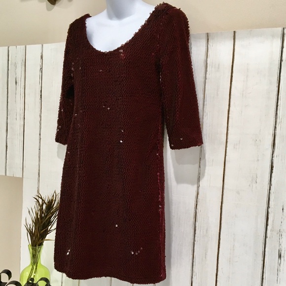 NWT Sequins! BB Dakota Sheath Raspberry Red Matte & Sequins Dress, Sz.M - Picture 8 of 10